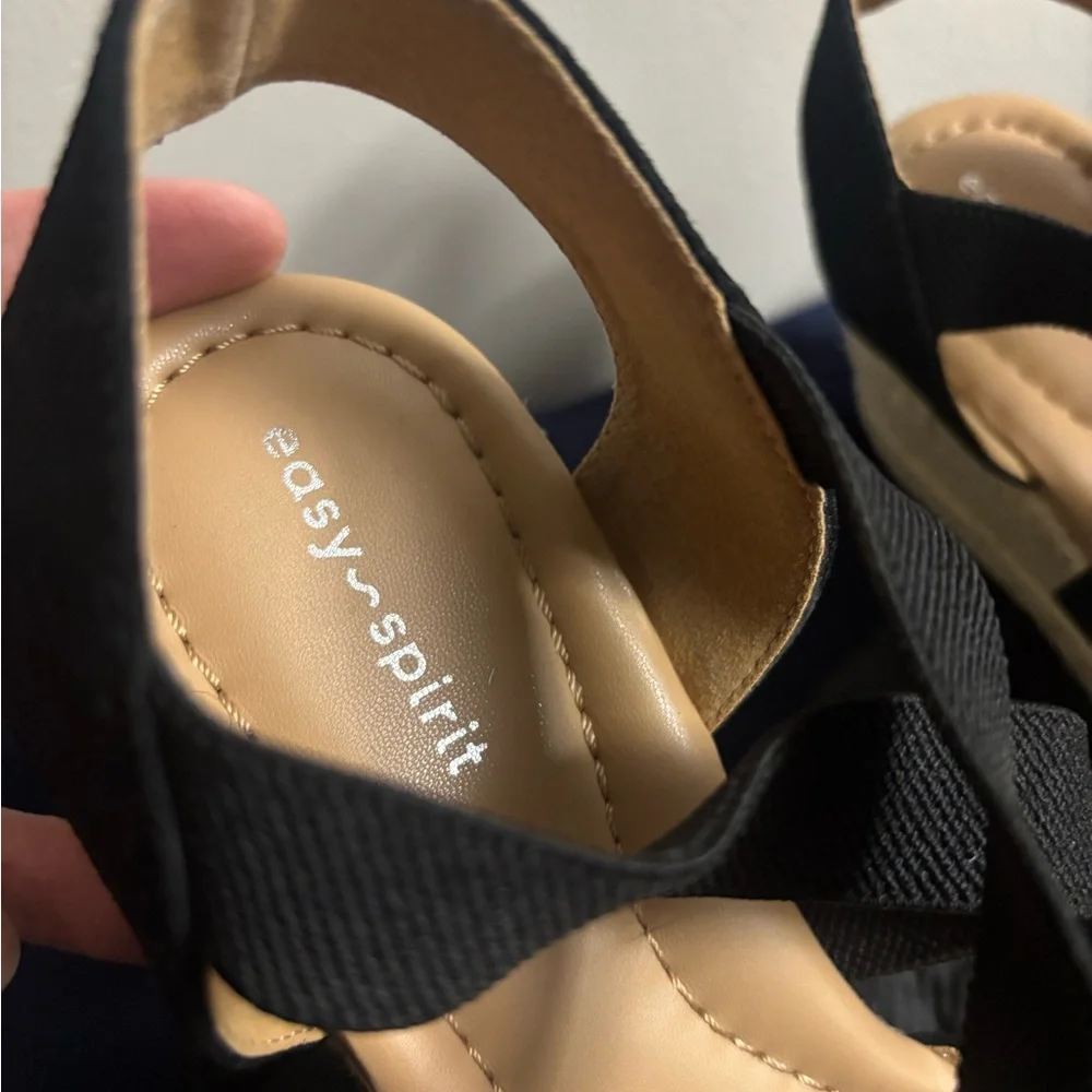 Easy Spirit Black Espadrille Wedge Sandals